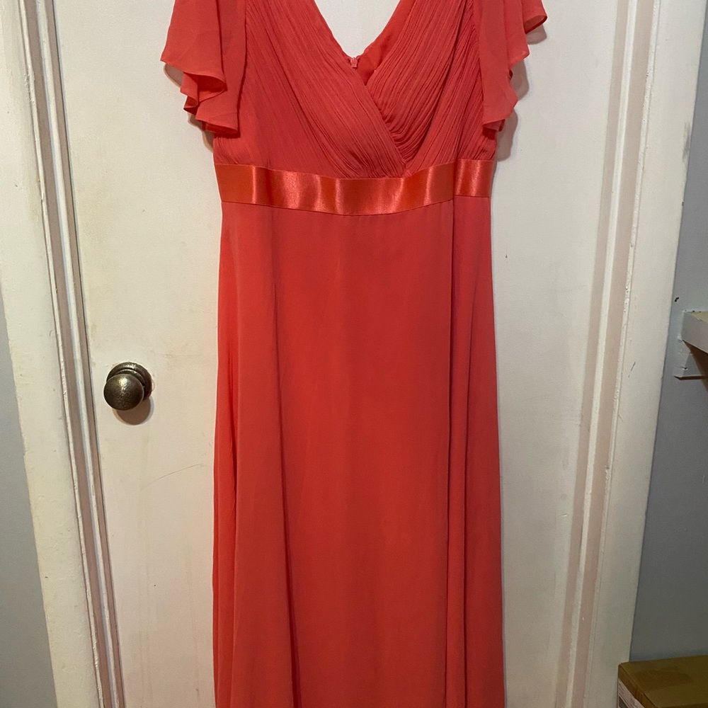 Ever Pretty Coral V-Neck Flutter Sleeve Dress